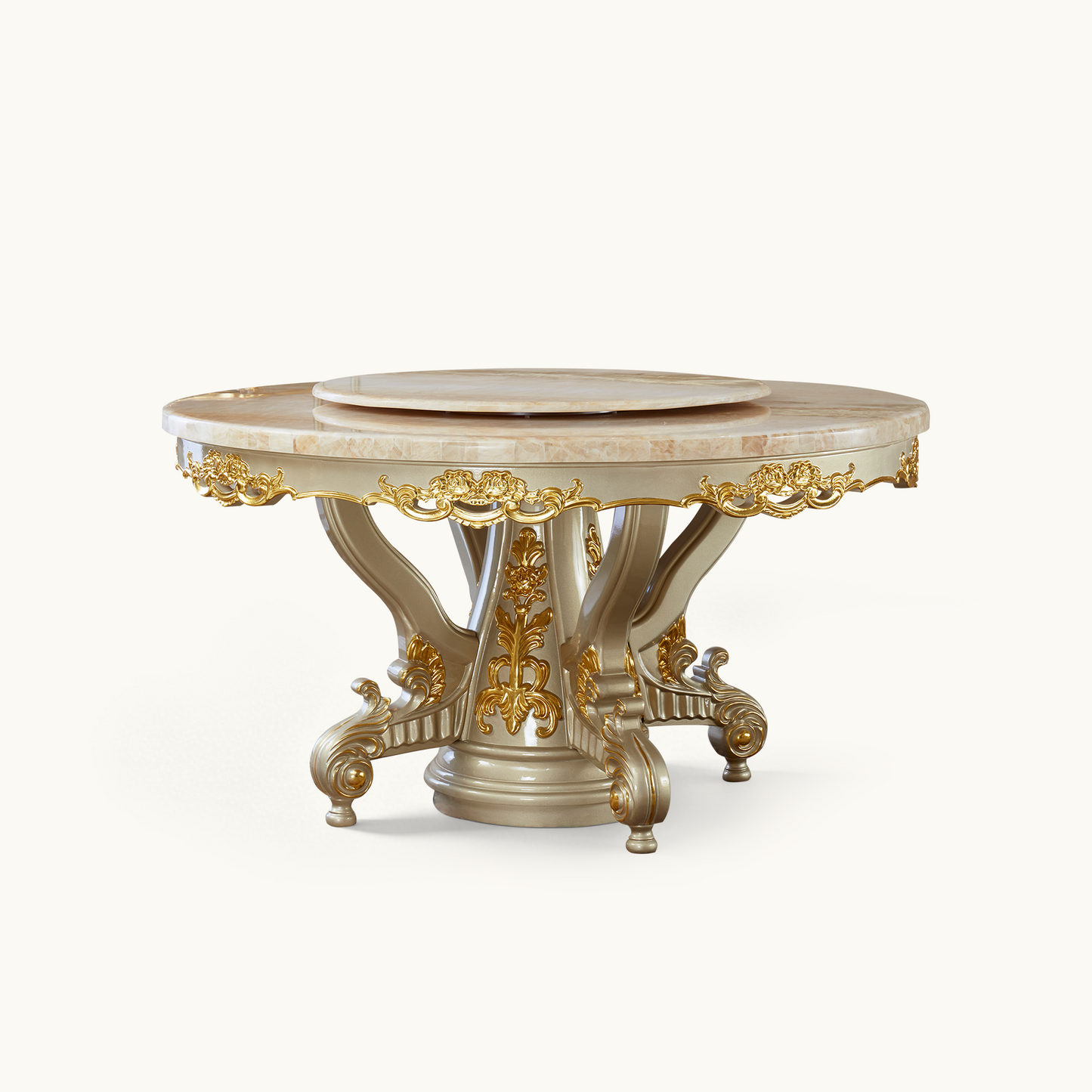 Royale Opulence Round Dining Table with Lazy Susan – French Palace Dining Collection