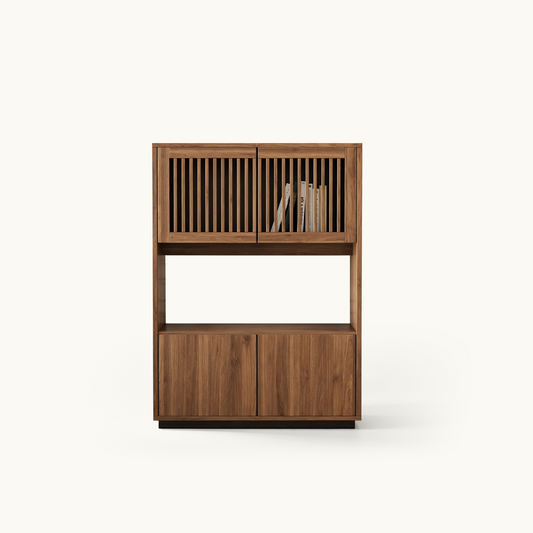 Mid-Century Modern Wooden Cabinet with Flexible Storage & 4-Door Design