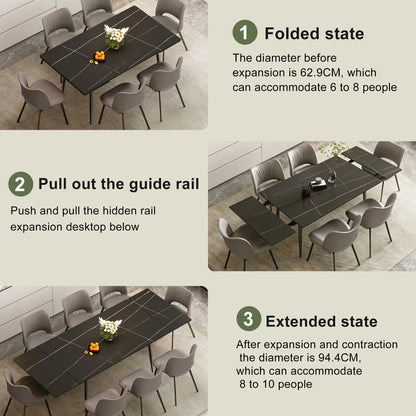 Modern Extendable Dining Table with Sintered Stone Top for 6-10 People