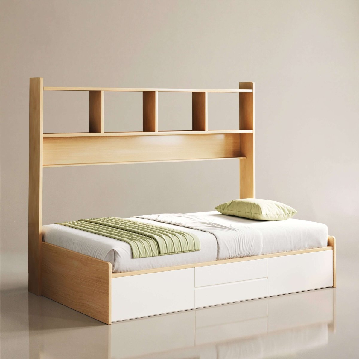 Bed C66 - FK - M001 Modern Bed with Built - In Bookshelf 76.77" - FamiDear