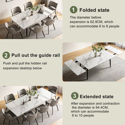 Modern Extendable Dining Table with Sintered Stone Top for 6-10 People