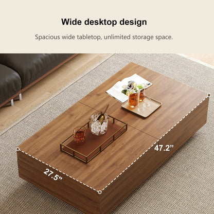 Mid-Century Expandable Coffee Table with Storage for Living Rooms