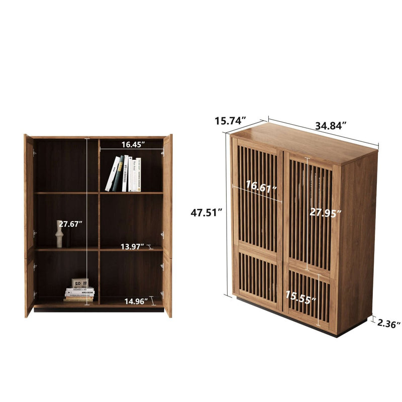 Cabinet S71 - FK - M001 Mid - Century Modern Wooden Slatted Door 4 - Door - FamiDear