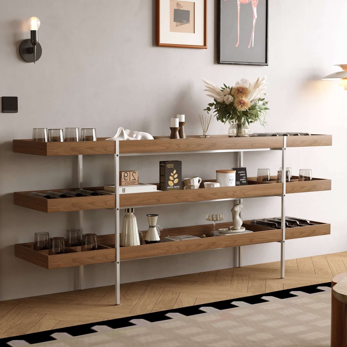 Cabinet S73 - FK - M001 Mid - Century Modern Display Shelf 78.74" - FamiDear