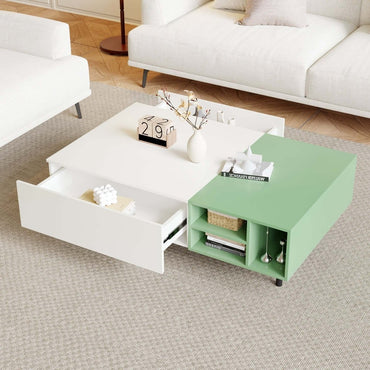 Coffee Table T34 - FK - M001 Modern Two - Tone Tabletop Spacious Storage 51.18" - FamiDear