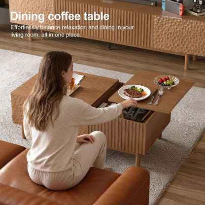 Coffee Table T35 - FK - M001 Mid - Century Modern Lift - Top Desk Adjustable Shelves - FamiDear