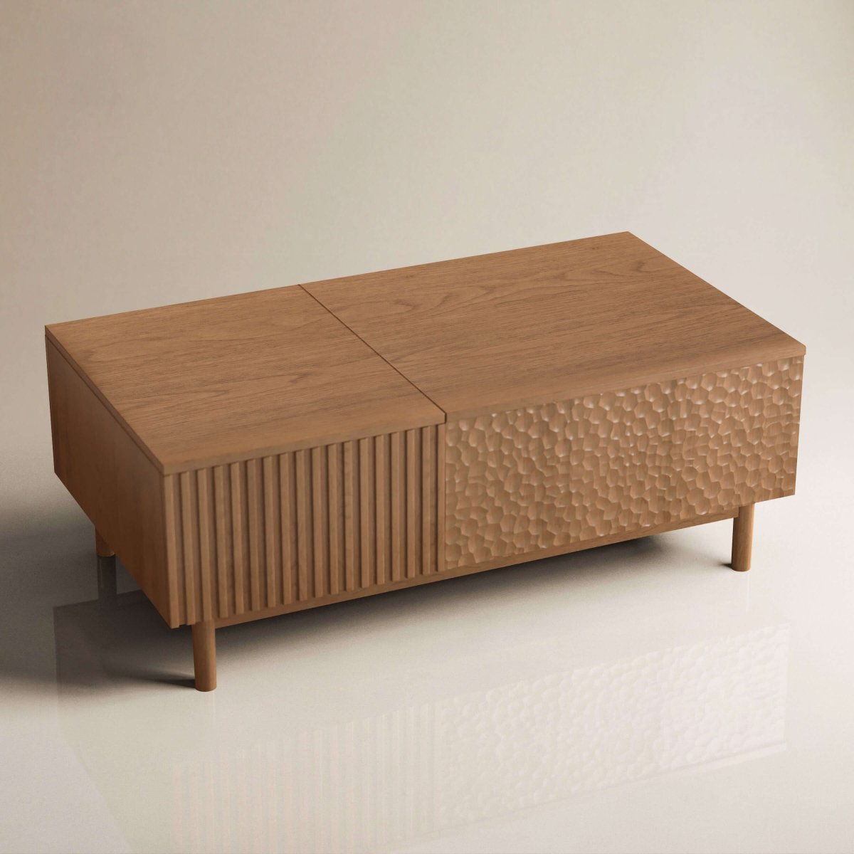 Coffee Table T35 - FK - M001 Mid - Century Modern Lift - Top Desk Adjustable Shelves - FamiDear