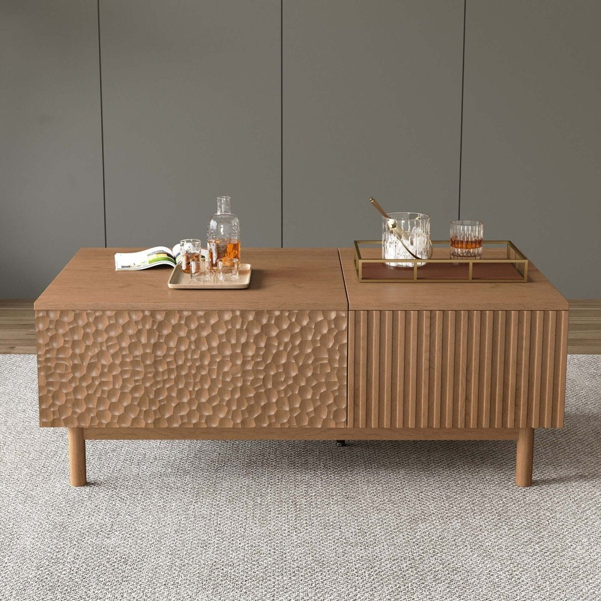 Coffee Table T35 - FK - M001 Mid - Century Modern Lift - Top Desk Adjustable Shelves - FamiDear