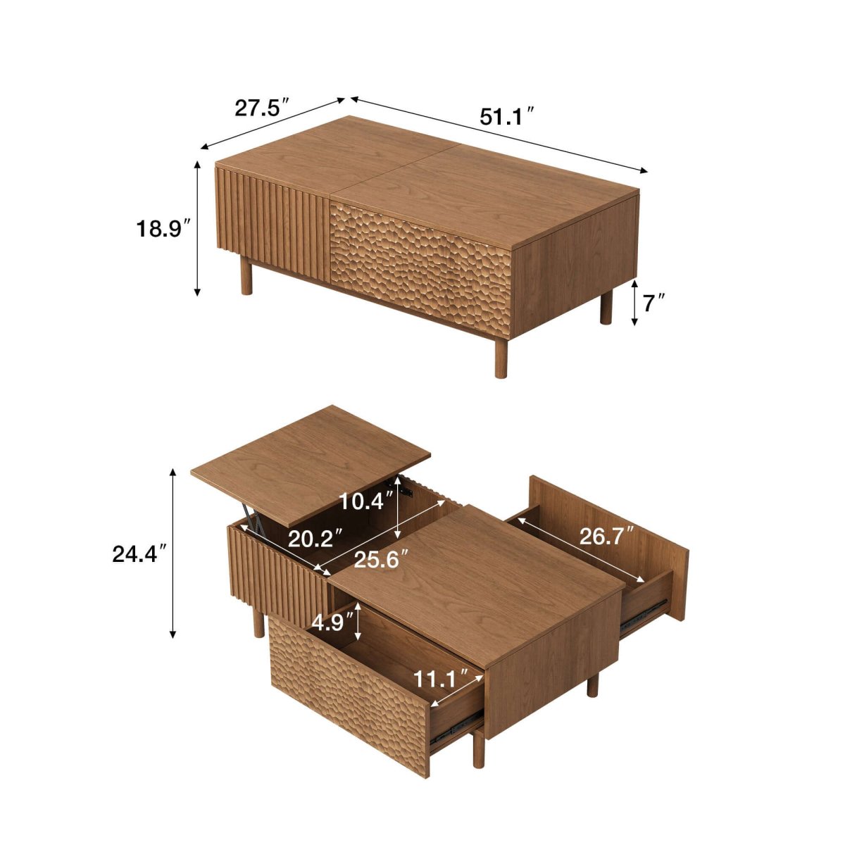 Coffee Table T35 - FK - M001 Mid - Century Modern Lift - Top Desk Adjustable Shelves - FamiDear