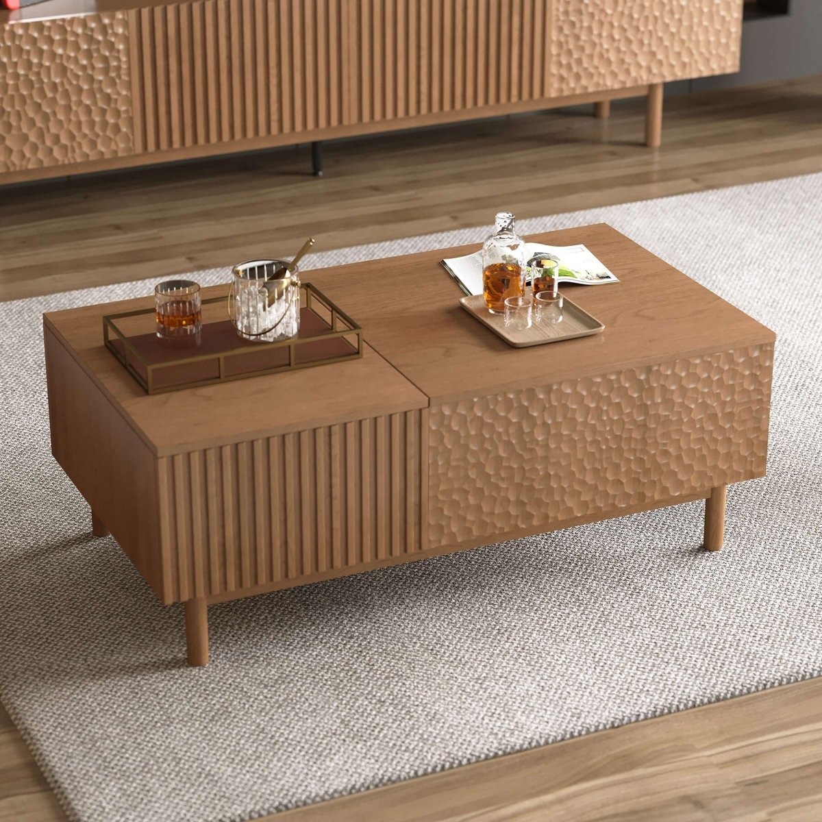 Coffee Table T35 - FK - M001 Mid - Century Modern Lift - Top Desk Adjustable Shelves - FamiDear