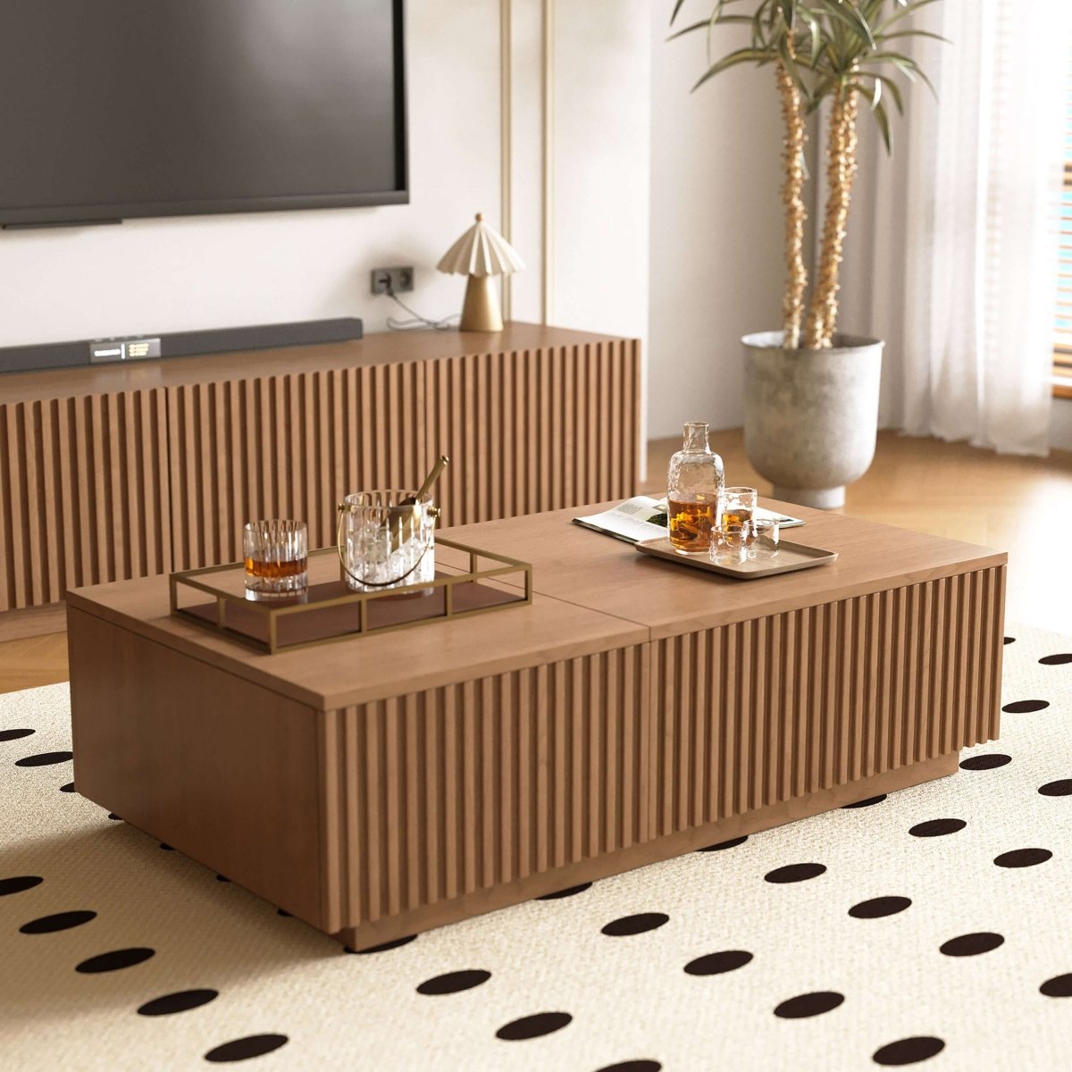 Coffee Table T36 - FK - M001 Mid - Century Modern Lift - Top Desk Smooth - Glide Drawers 51.1" - FamiDear