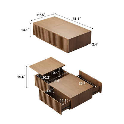 Coffee Table T36 - FK - M001 Mid - Century Modern Lift - Top Desk Smooth - Glide Drawers 51.1" - FamiDear