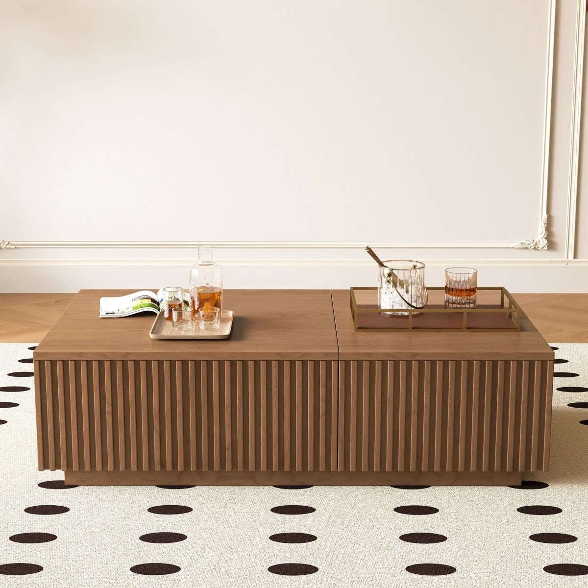 Coffee Table T36 - FK - M001 Mid - Century Modern Lift - Top Desk Smooth - Glide Drawers 51.1" - FamiDear