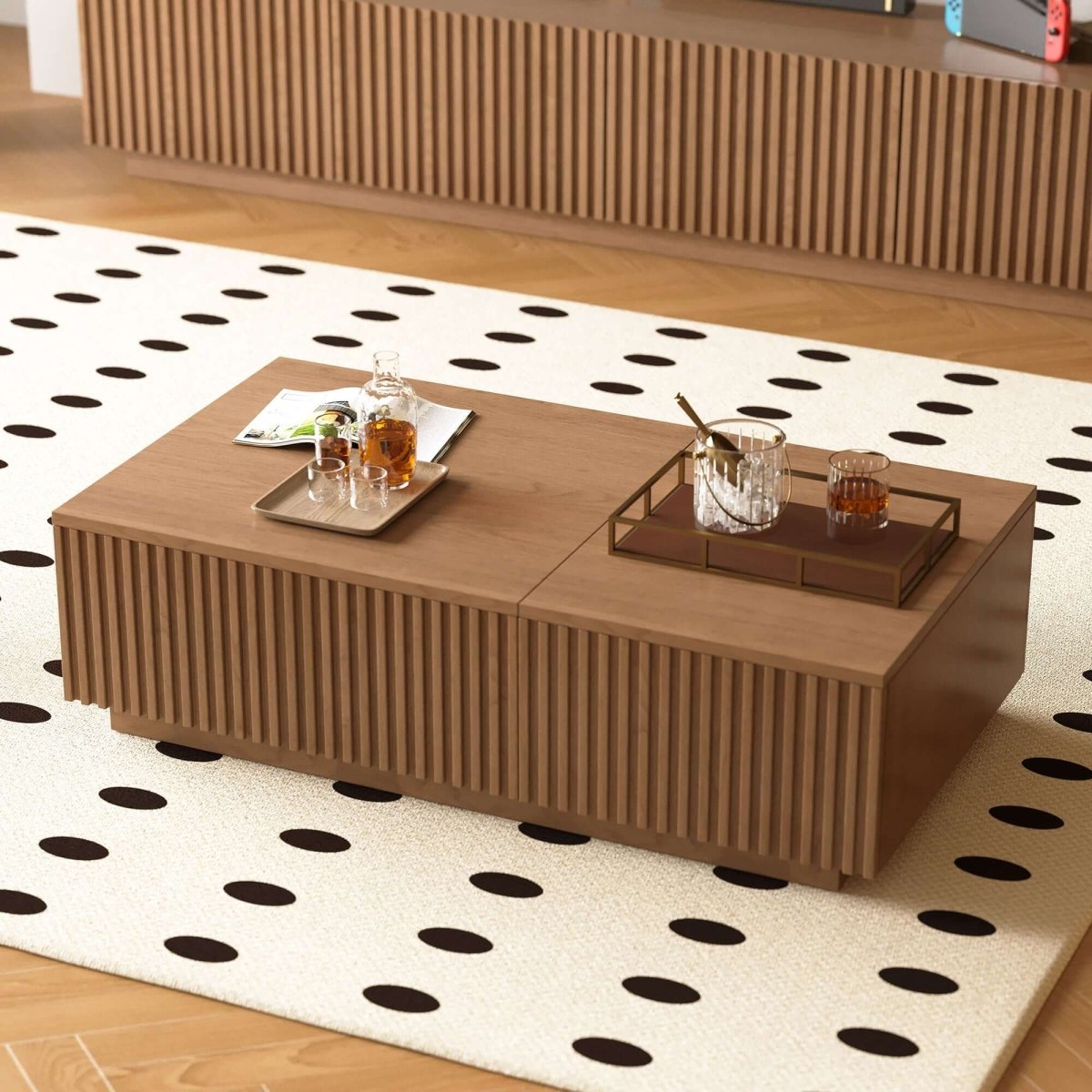 Coffee Table T36 - FK - M001 Mid - Century Modern Lift - Top Desk Smooth - Glide Drawers 51.1" - FamiDear