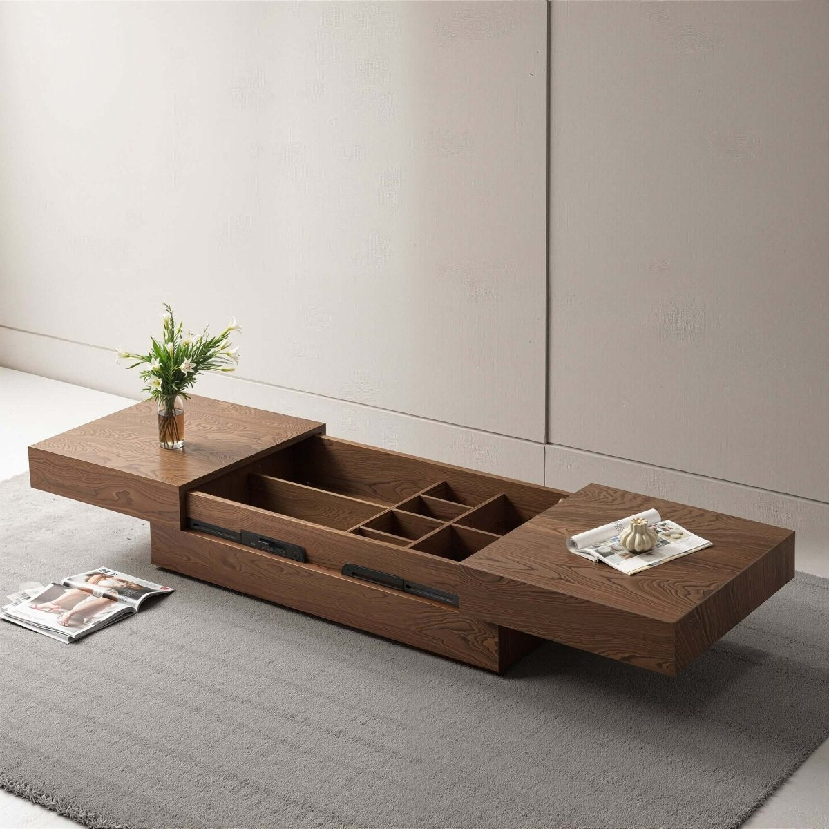 Coffee Table T38 - FK - M001 Mid - Century Spacious Storage Modern Adjustable Size 47.2" - 81.8" - FamiDear