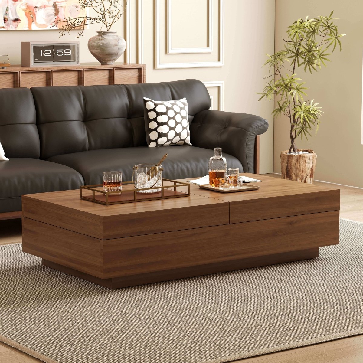 Coffee Table T38 - FK - M001 Mid - Century Spacious Storage Modern Adjustable Size 47.2" - 81.8" - FamiDear