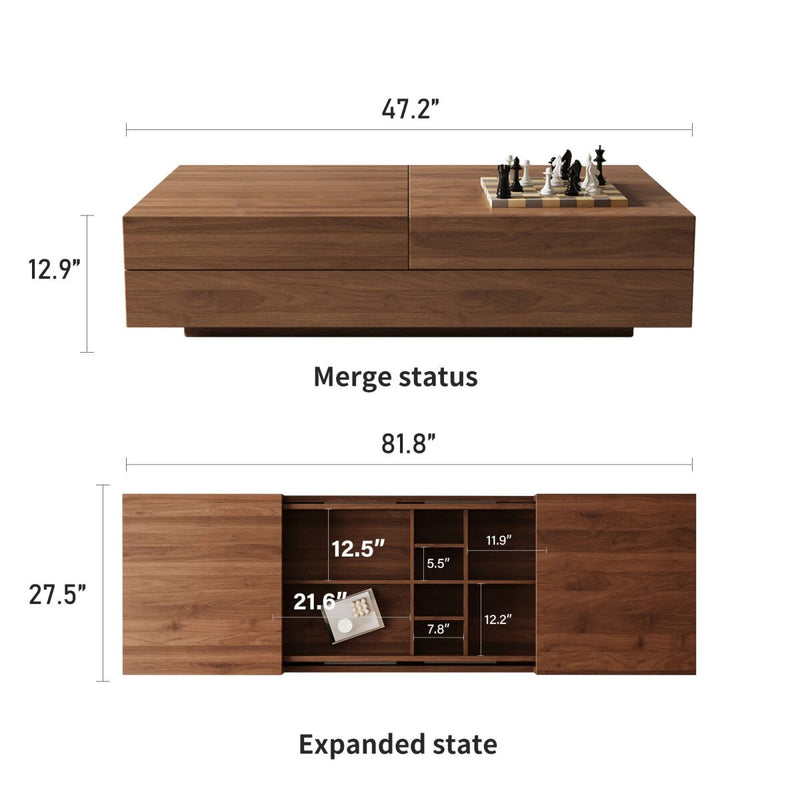 Coffee Table T38 - FK - M001 Mid - Century Spacious Storage Modern Adjustable Size 47.2" - 81.8" - FamiDear