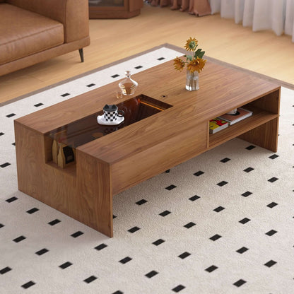 Coffee Table T40 - FK - M001 Mid - Century Modern LED Lights Spacious Storage 51.18" - FamiDear