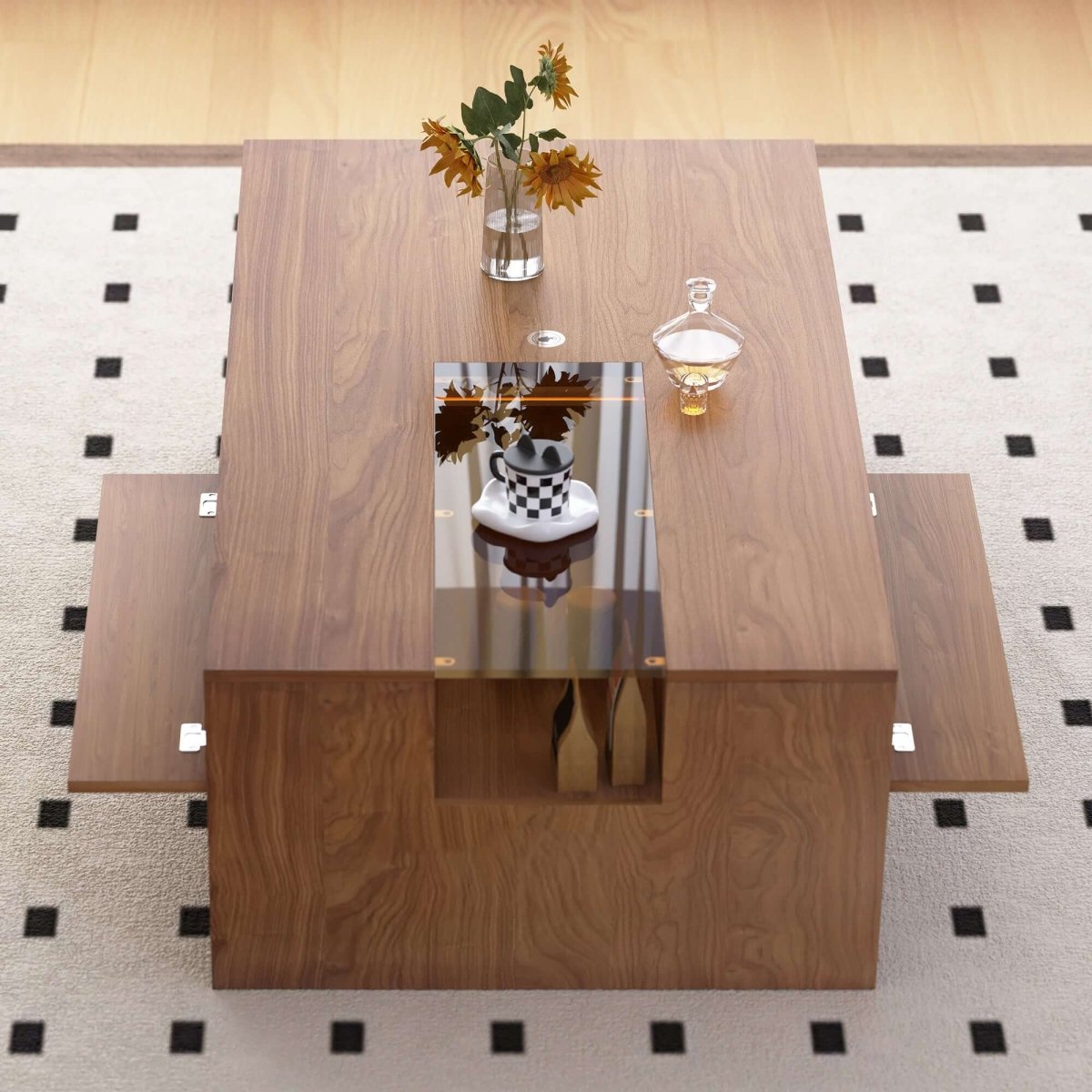 Coffee Table T40 - FK - M001 Mid - Century Modern LED Lights Spacious Storage 51.18" - FamiDear