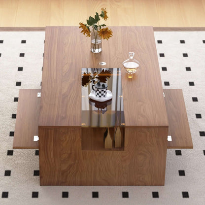 Coffee Table T40 - FK - M001 Mid - Century Modern LED Lights Spacious Storage 51.18" - FamiDear