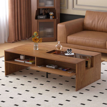 Coffee Table T40 - FK - M001 Mid - Century Modern LED Lights Spacious Storage 51.18" - FamiDear