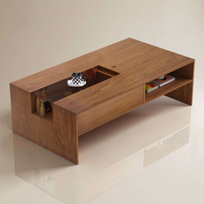 Coffee Table T40 - FK - M001 Mid - Century Modern LED Lights Spacious Storage 51.18" - FamiDear