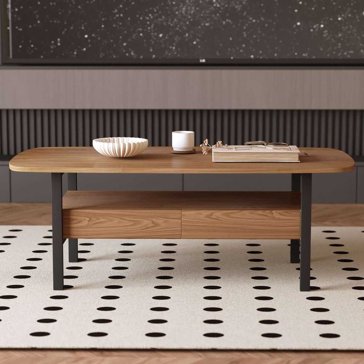 Coffee Table T41 - FK - M001 Mid - Century Modern Spacious Storage 47.2" - FamiDear