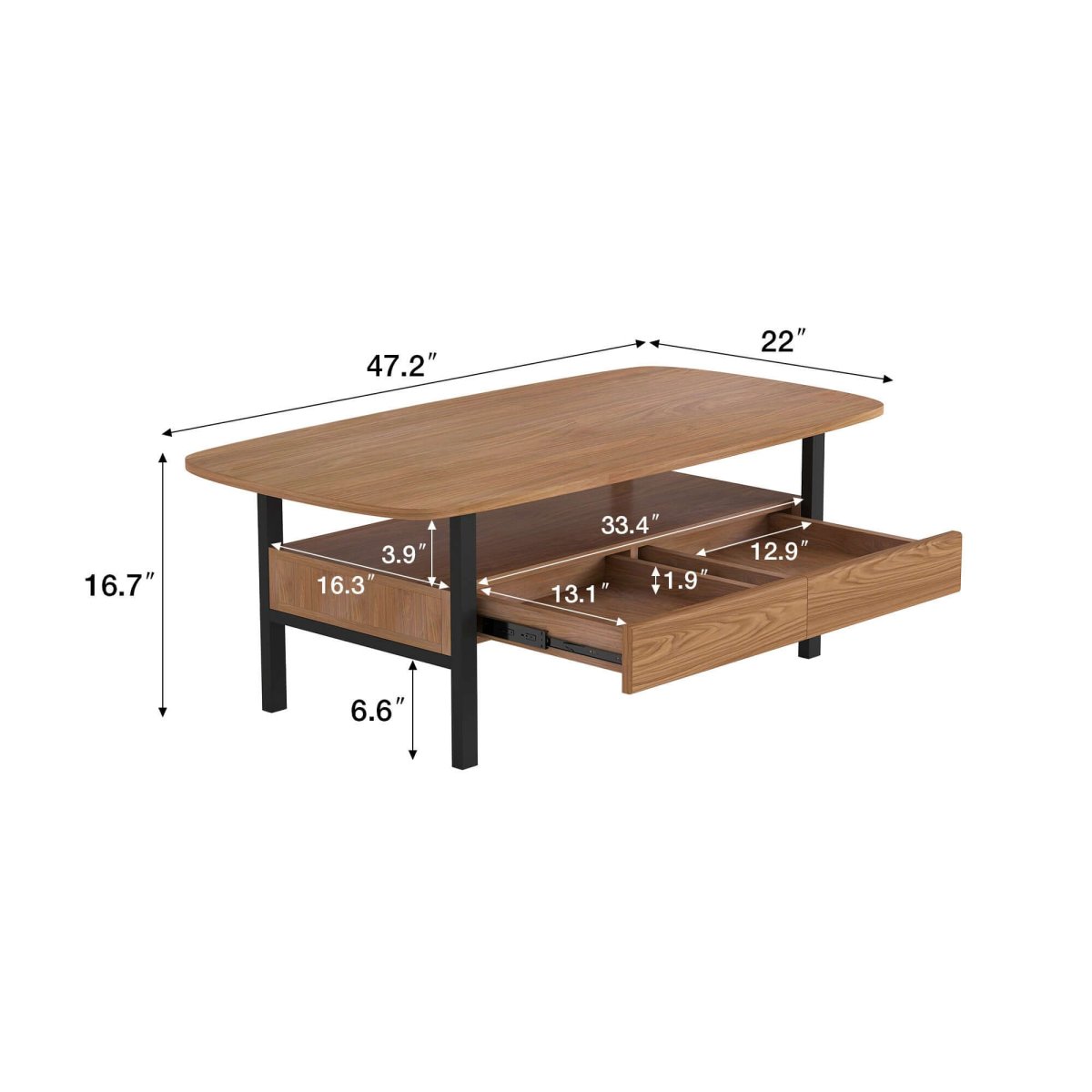 Coffee Table T41 - FK - M001 Mid - Century Modern Spacious Storage 47.2" - FamiDear