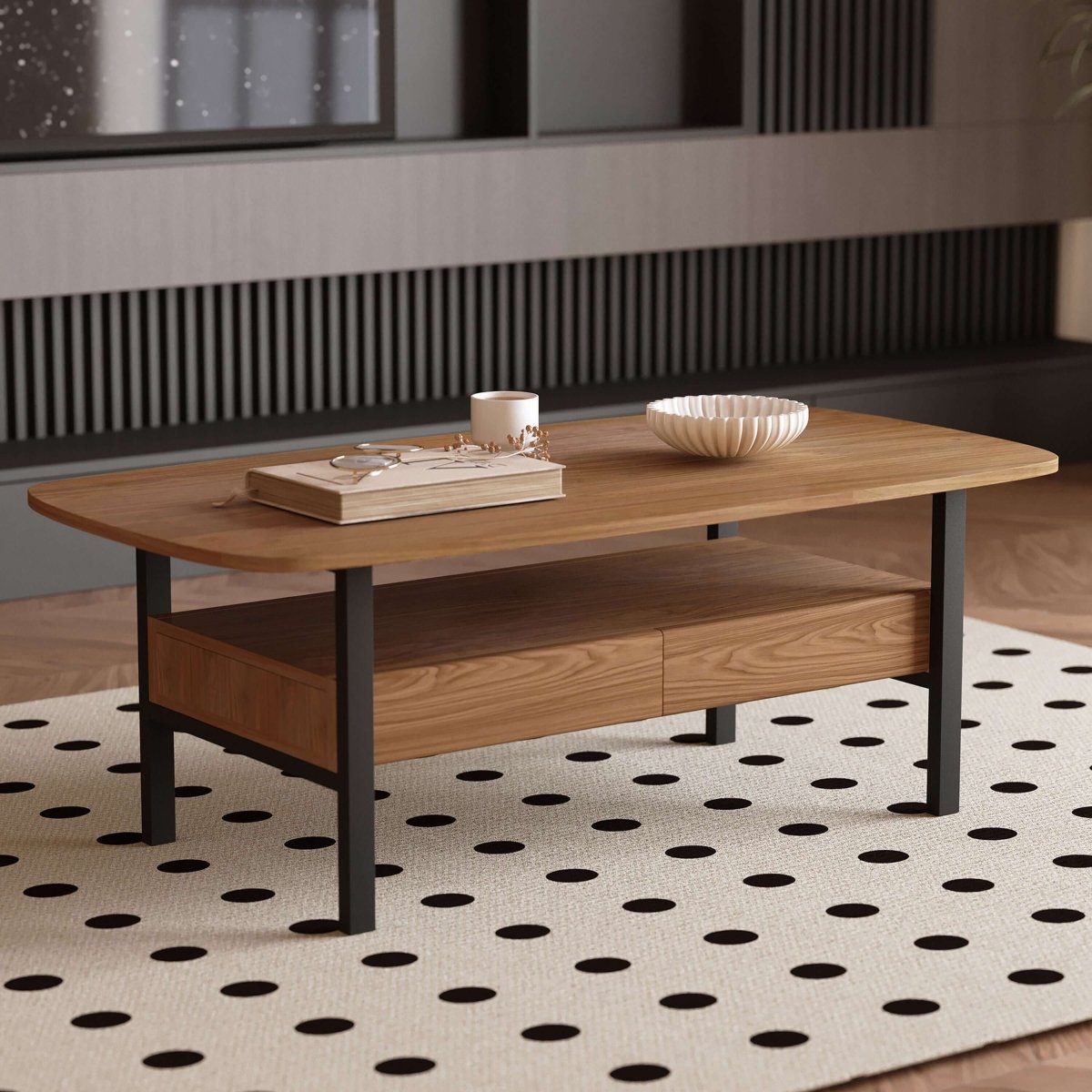 Coffee Table T41 - FK - M001 Mid - Century Modern Spacious Storage 47.2" - FamiDear