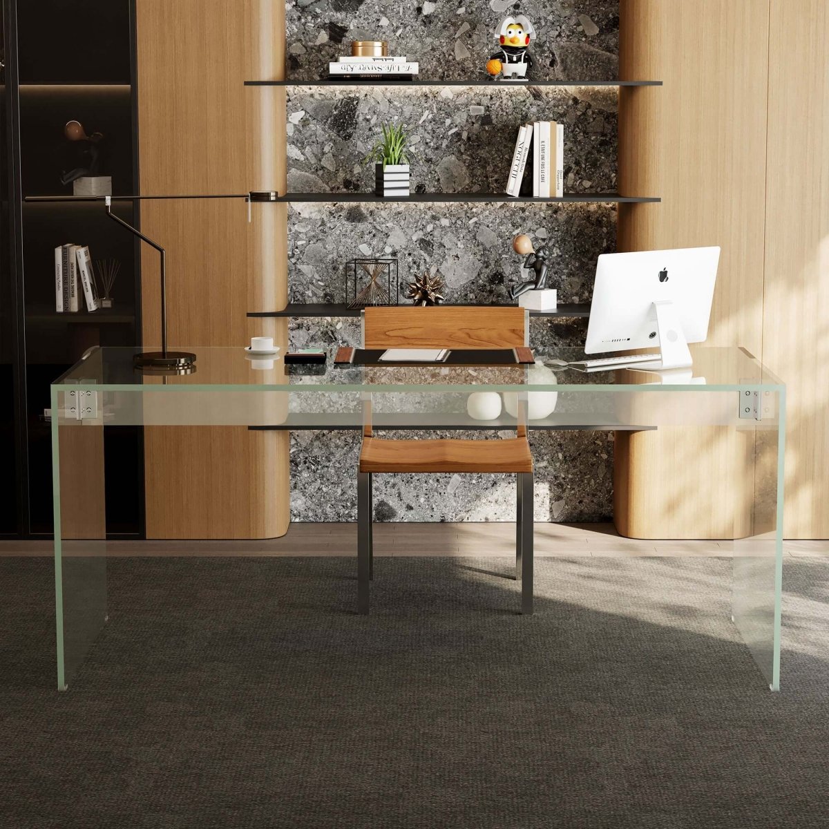 Desk D61 - FK - M001 Modern Tempered Glass Generous Tabletop Space 53.14" - FamiDear