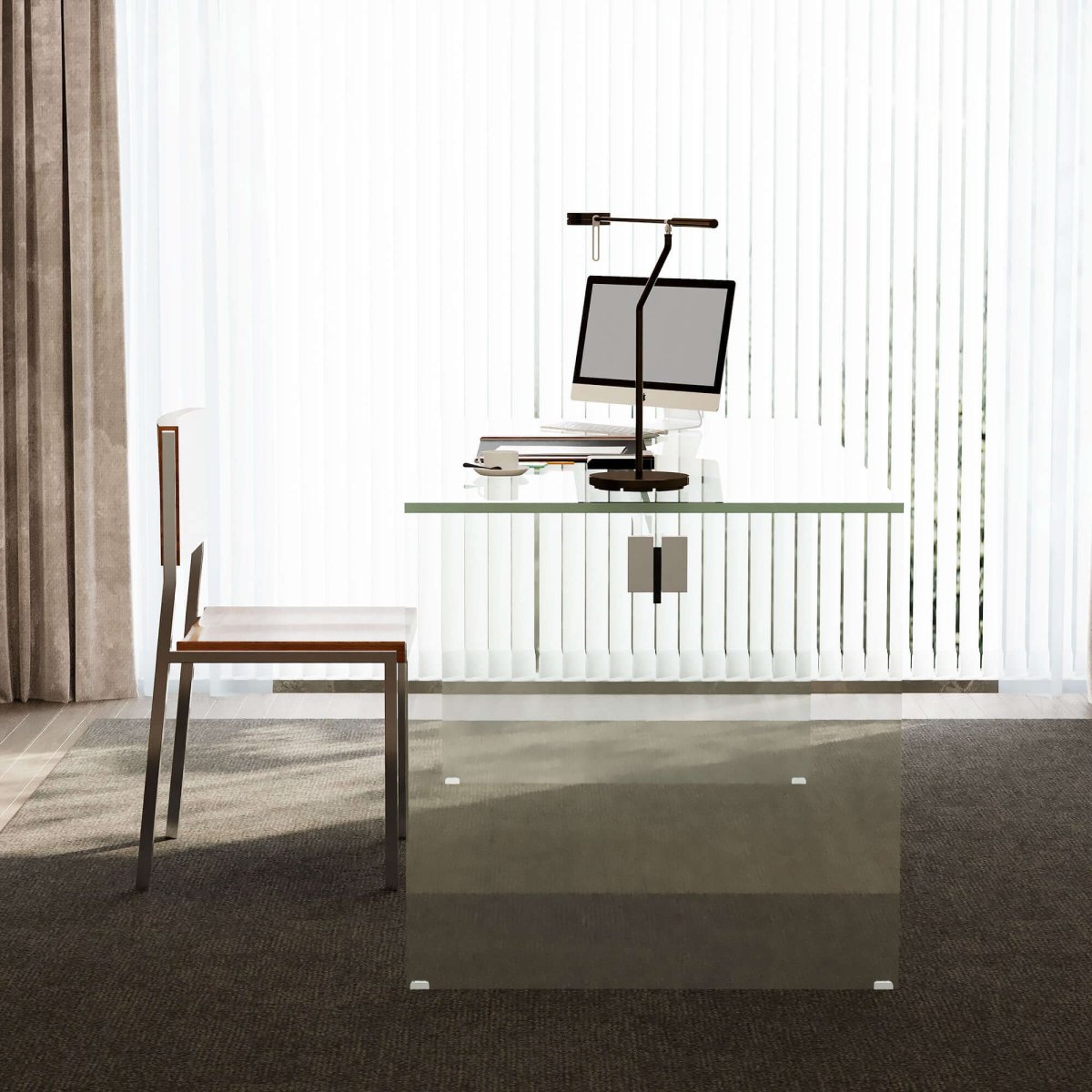 Desk D61 - FK - M001 Modern Tempered Glass Generous Tabletop Space 53.14" - FamiDear