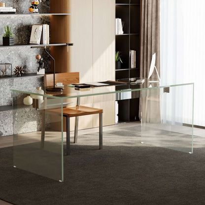 Desk D61 - FK - M001 Modern Tempered Glass Generous Tabletop Space 53.14" - FamiDear