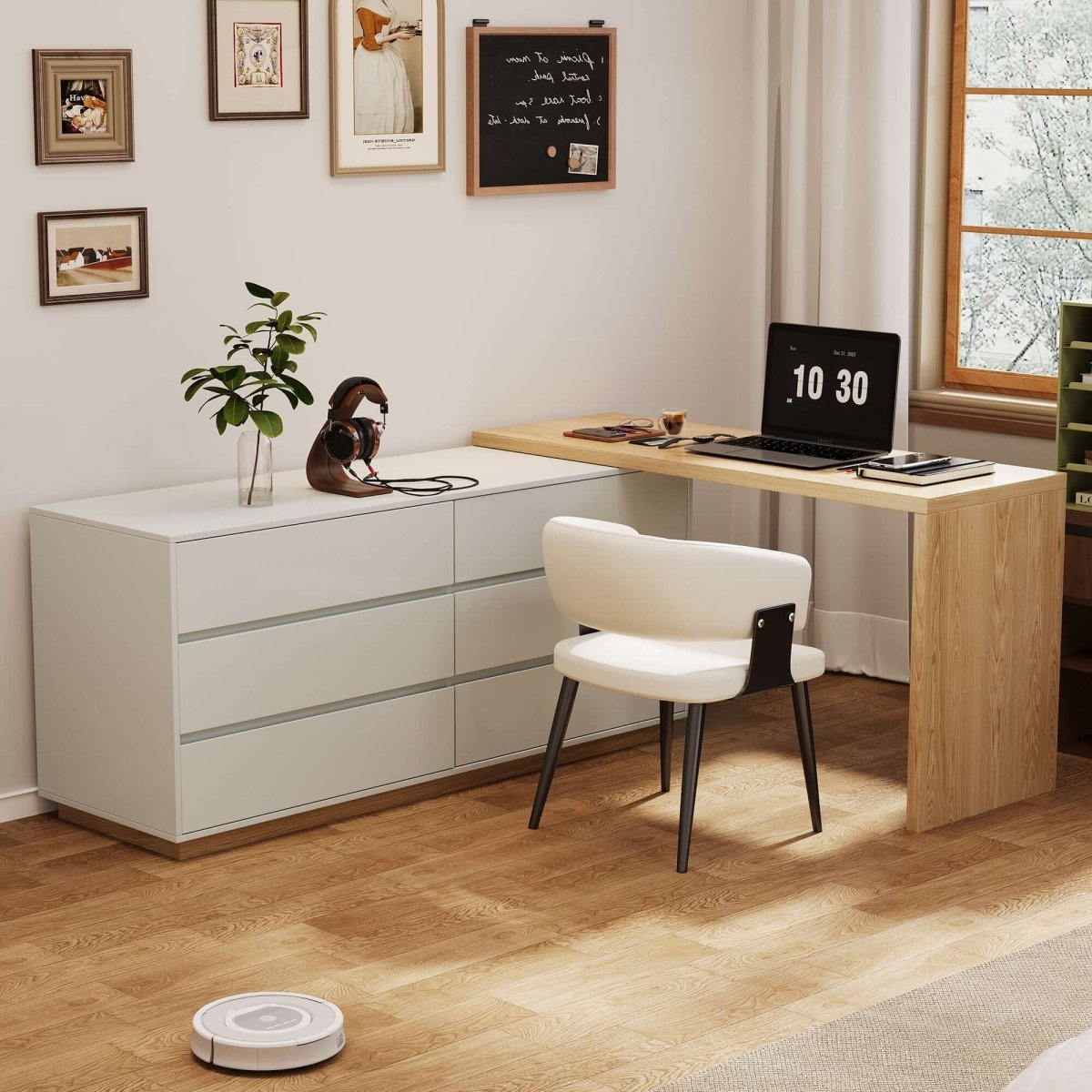 Desk D62 - FK - M001 Modern Swivel Desk Top Generous Tabletop Space 98.5" - FamiDear