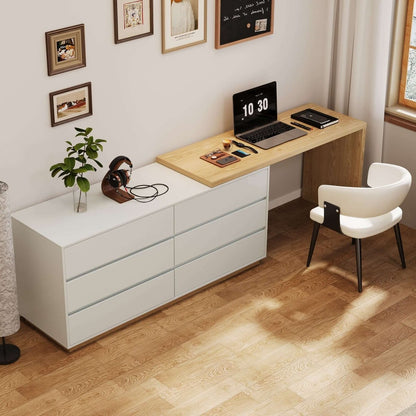 Desk D62 - FK - M001 Modern Swivel Desk Top Generous Tabletop Space 98.5" - FamiDear