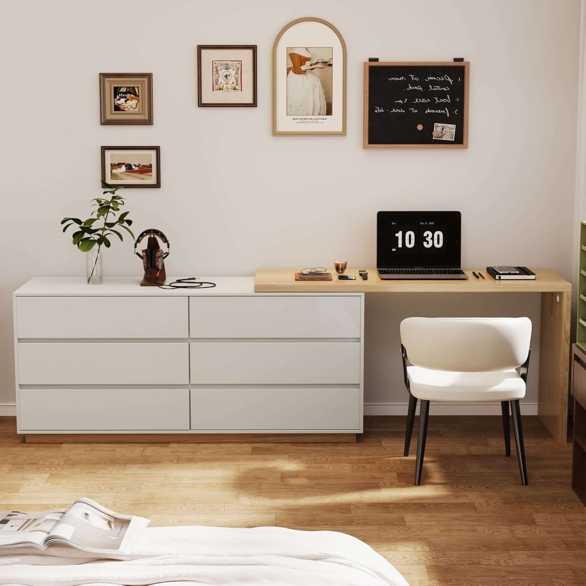 Desk D62 - FK - M001 Modern Swivel Desk Top Generous Tabletop Space 98.5" - FamiDear