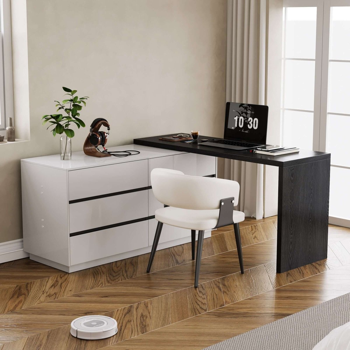 Desk D63 - FK - M001 Modern Extendable Swivel Desk Top 114.56" - FamiDear