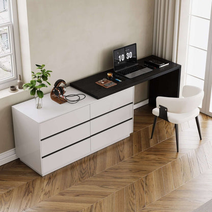 Desk D63 - FK - M001 Modern Extendable Swivel Desk Top 114.56" - FamiDear