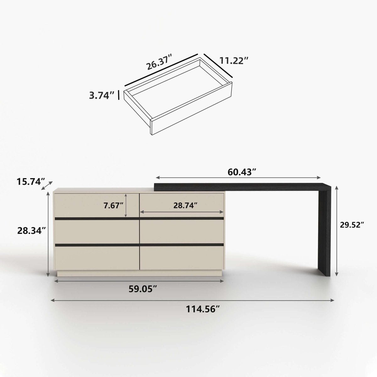 Desk D63 - FK - M001 Modern Extendable Swivel Desk Top 114.56" - FamiDear
