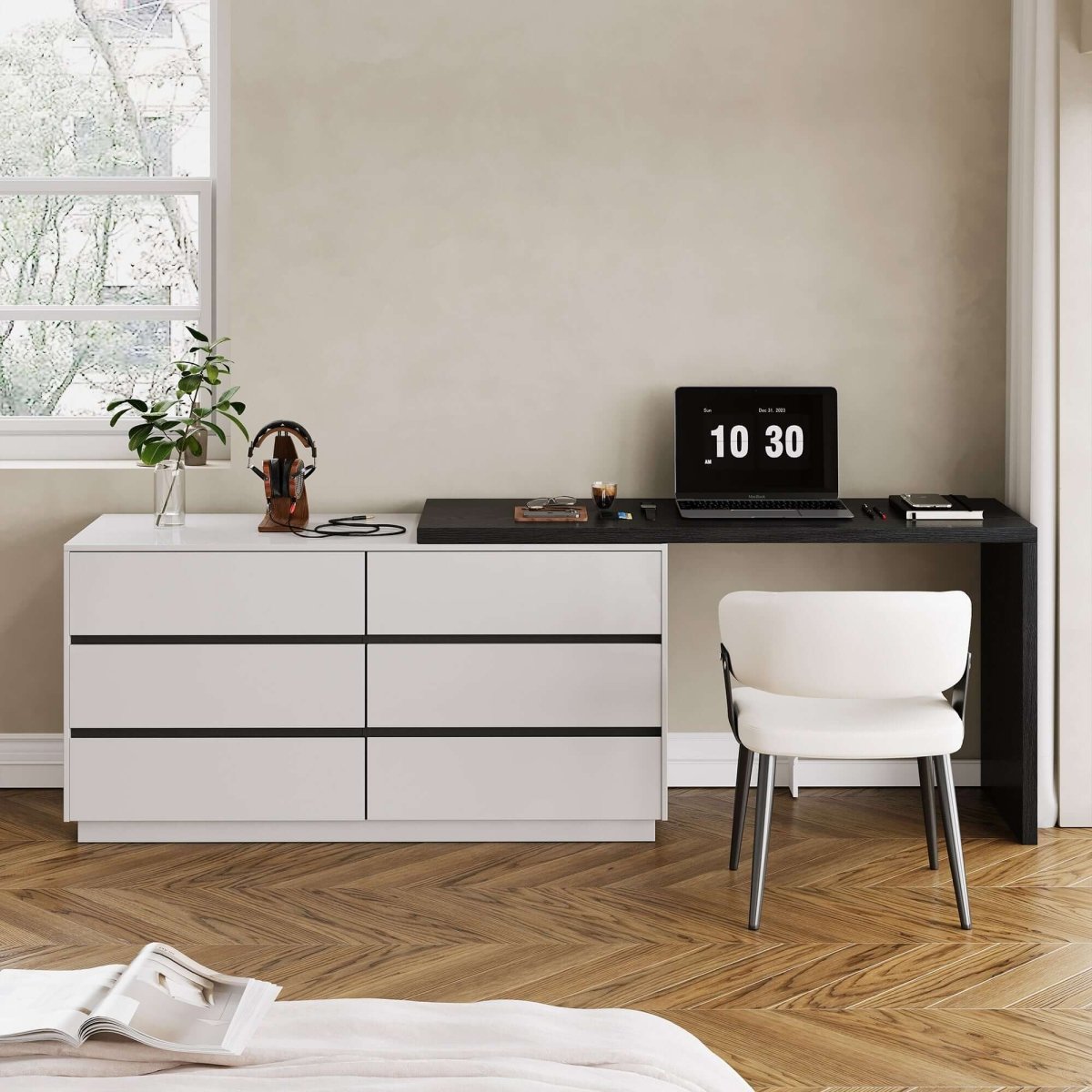 Desk D63 - FK - M001 Modern Extendable Swivel Desk Top 114.56" - FamiDear