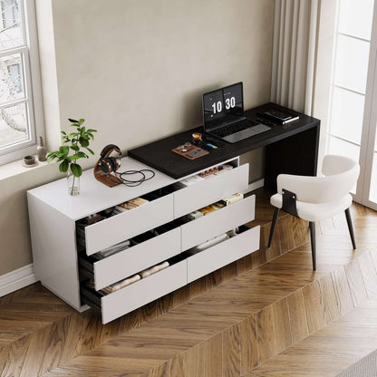 Desk D63 - FK - M001 Modern Extendable Swivel Desk Top 114.56" - FamiDear