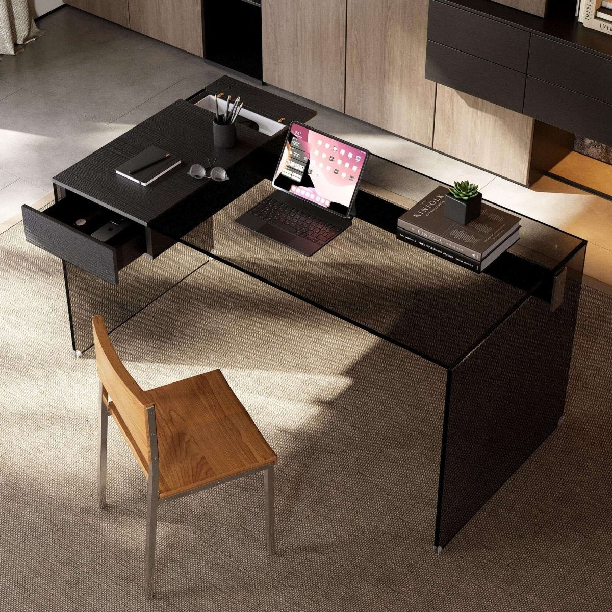 Desk D64 - FK - M001 Modern Tempered Glass Generous Tabletop Space 53.14" - FamiDear