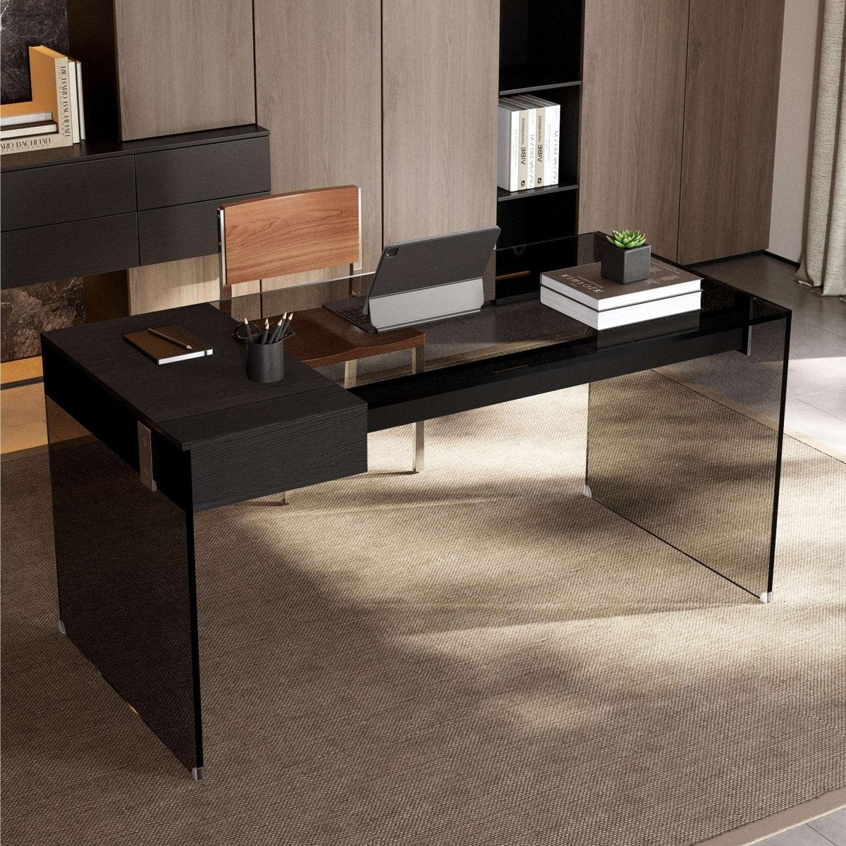 Desk D64 - FK - M001 Modern Tempered Glass Generous Tabletop Space 53.14" - FamiDear