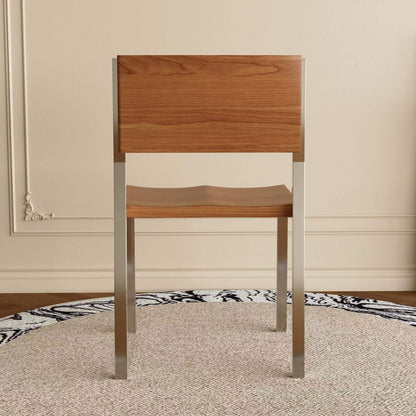 Dining Chair D53 - FK - M001 Mid - Century Modern Solid Wood Seat Brushed Stainless Steel Legs (Set of 2) - FamiDear