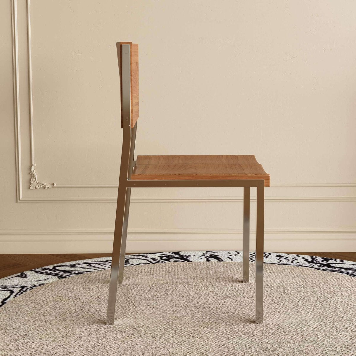 Dining Chair D53 - FK - M001 Mid - Century Modern Solid Wood Seat Brushed Stainless Steel Legs (Set of 2) - FamiDear