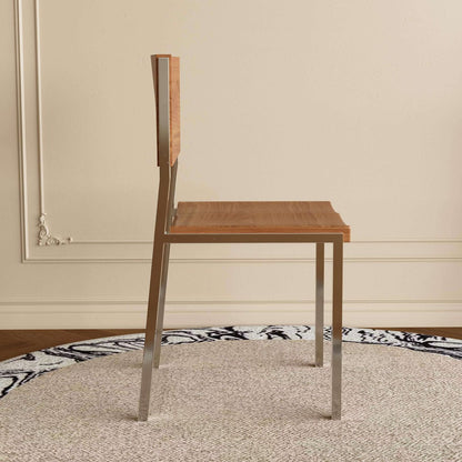 Dining Chair D53 - FK - M001 Mid - Century Modern Solid Wood Seat Brushed Stainless Steel Legs (Set of 2) - FamiDear