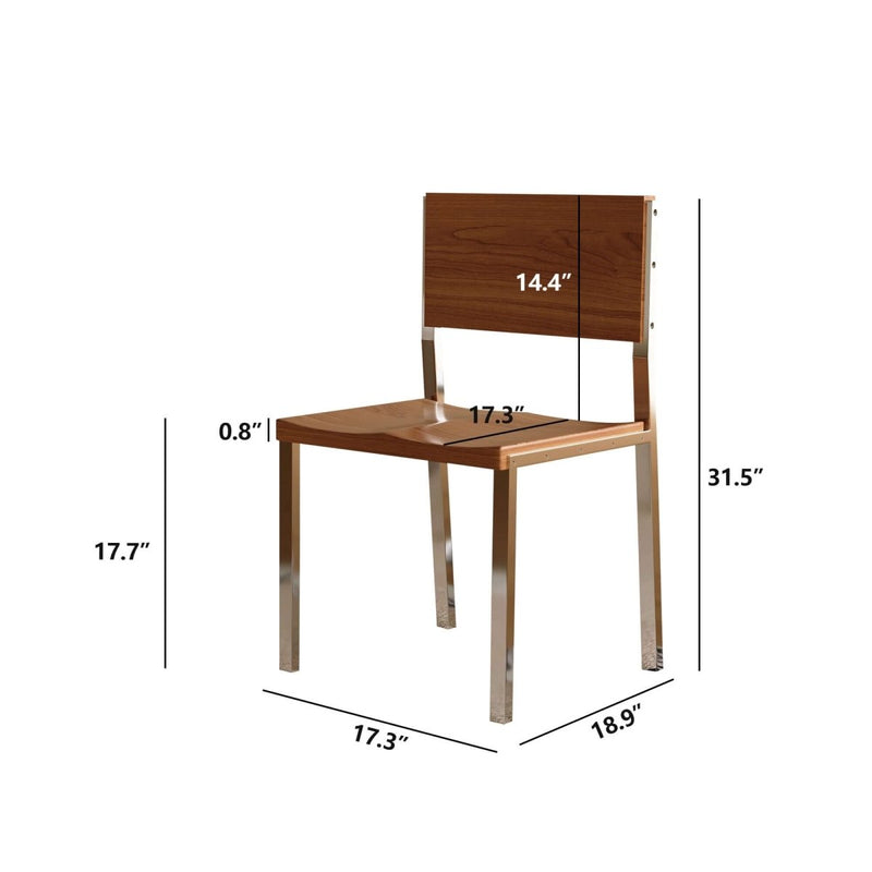 Dining Chair D53 - FK - M001 Mid - Century Modern Solid Wood Seat Brushed Stainless Steel Legs (Set of 2) - FamiDear