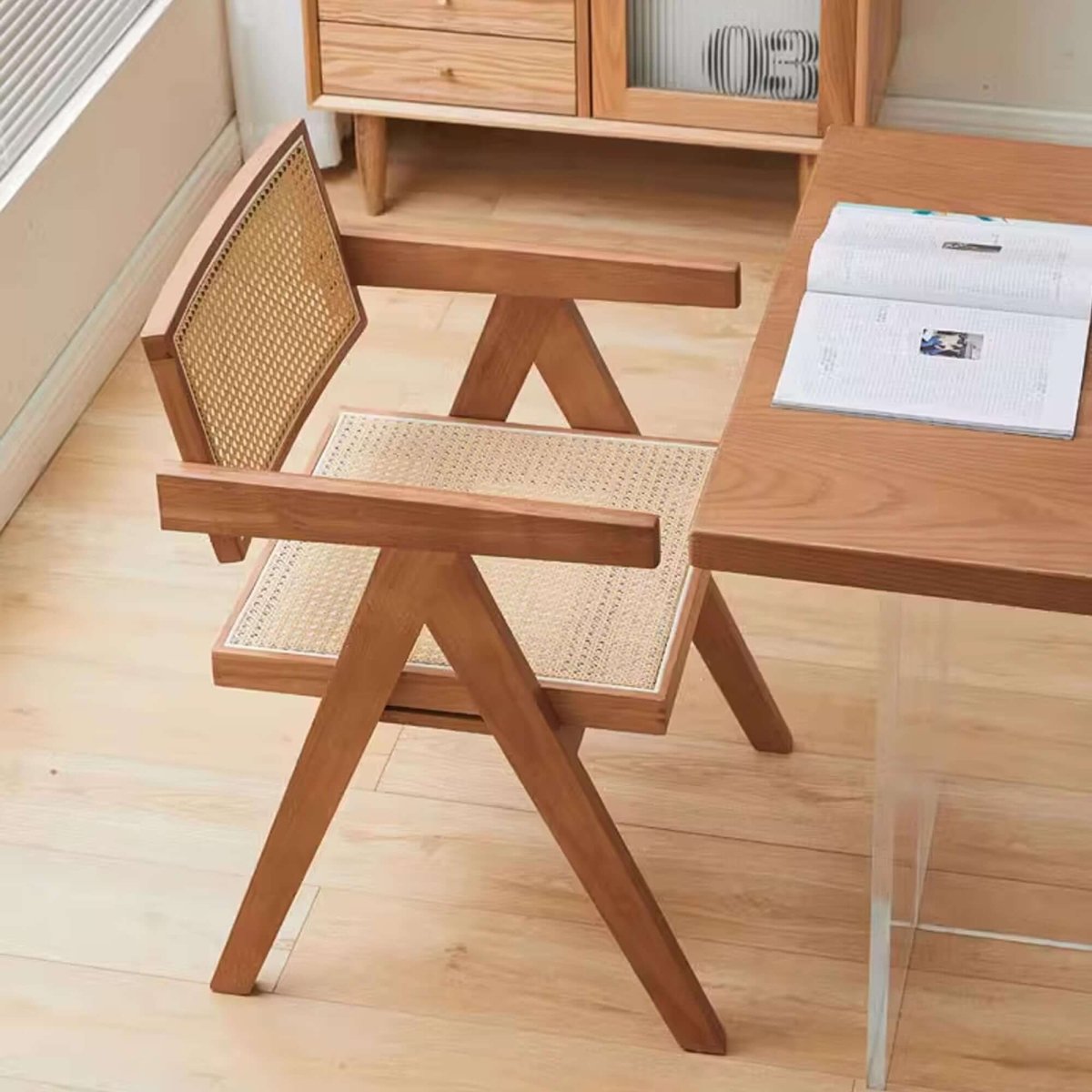 Dining Chair D54 - FK - M001 Mid - Century Modern Solid Wood Frame Mesh Backrest (Set of 2) - FamiDear