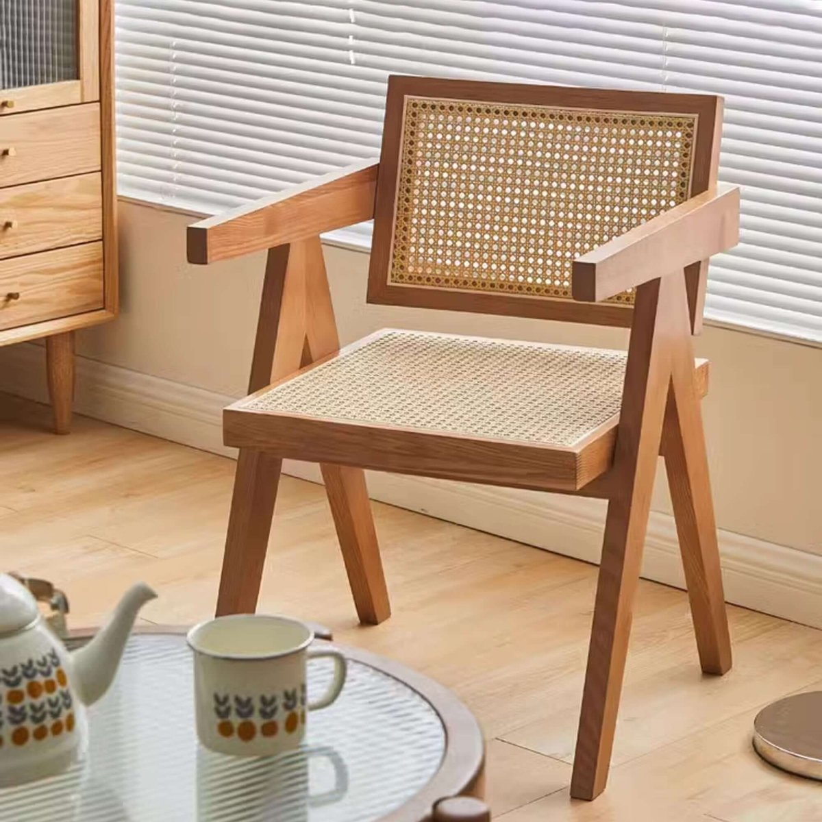 Dining Chair D54 - FK - M001 Mid - Century Modern Solid Wood Frame Mesh Backrest (Set of 2) - FamiDear