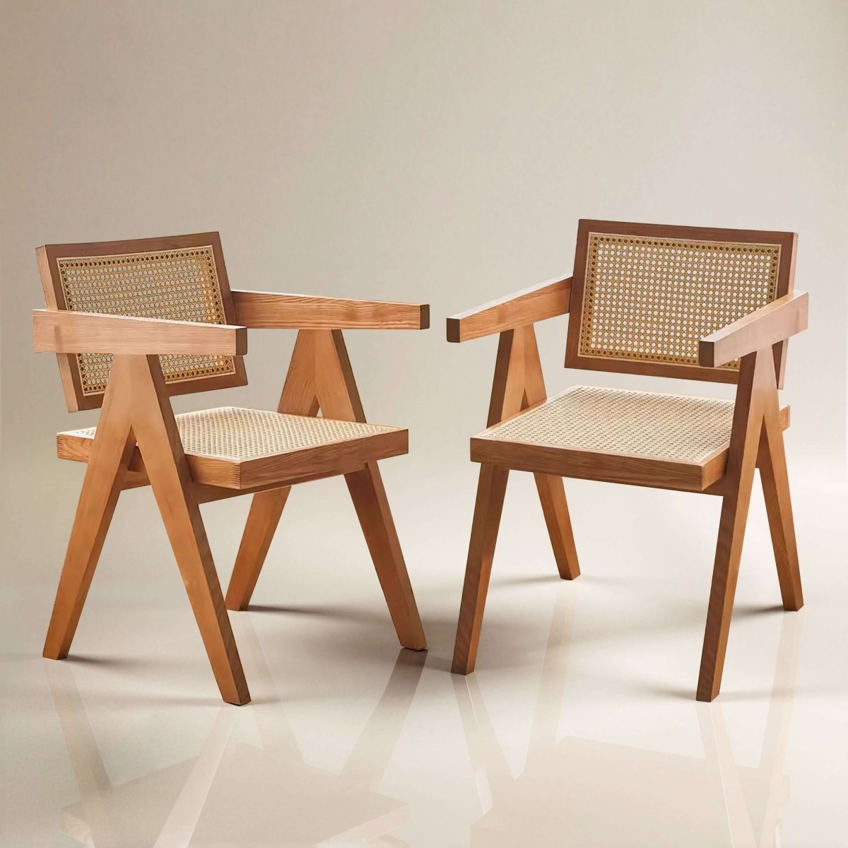 Dining Chair D54 - FK - M001 Mid - Century Modern Solid Wood Frame Mesh Backrest (Set of 2) - FamiDear