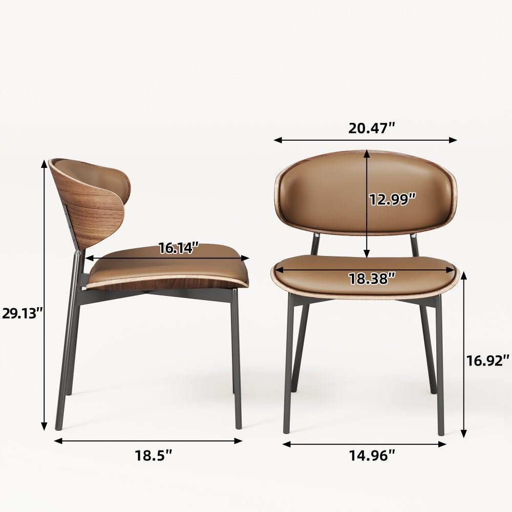 Dining Chair D56 - FK - M001 Mid - Century Modern Walnut Wood Upholstered Seat (Set of 2) - FamiDear